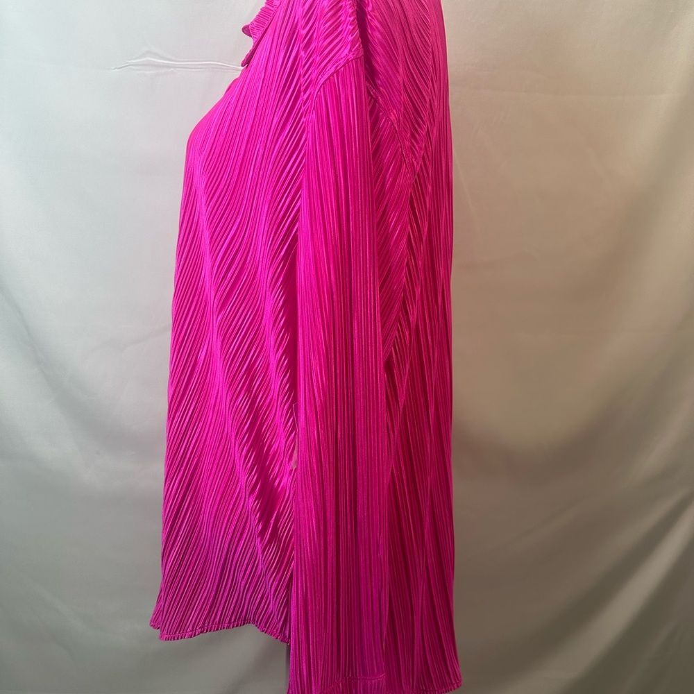 Good American Fuchsia Always Fits Plisse Pleated Button Down Blouse Size 5/6 NWT - Picture 7 of 13